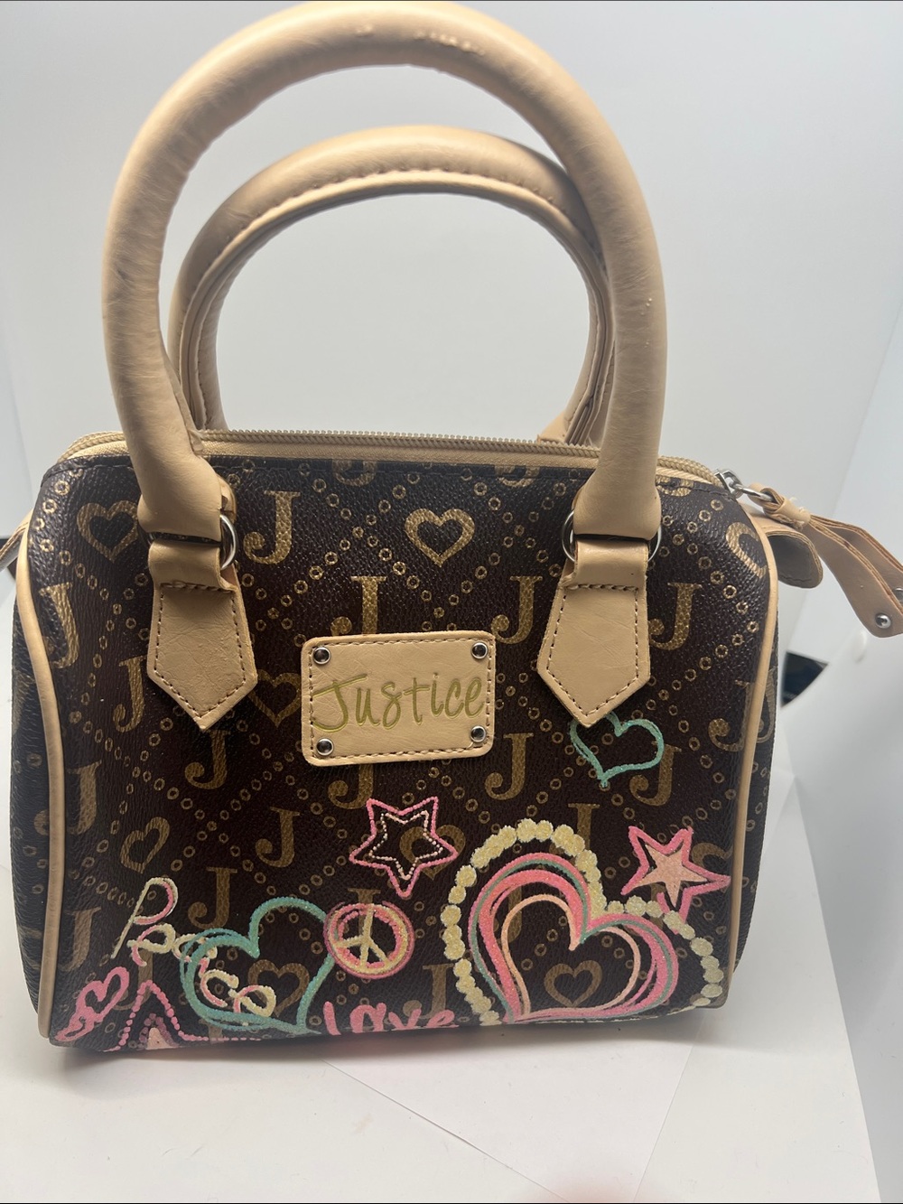 Justice Brown Satchel with Tan Handles and Multicolor Accents